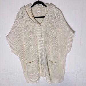 Aerie Ecru Chunky Knit Oversized Button Front Short Sleeve Hooded Cardigan XS